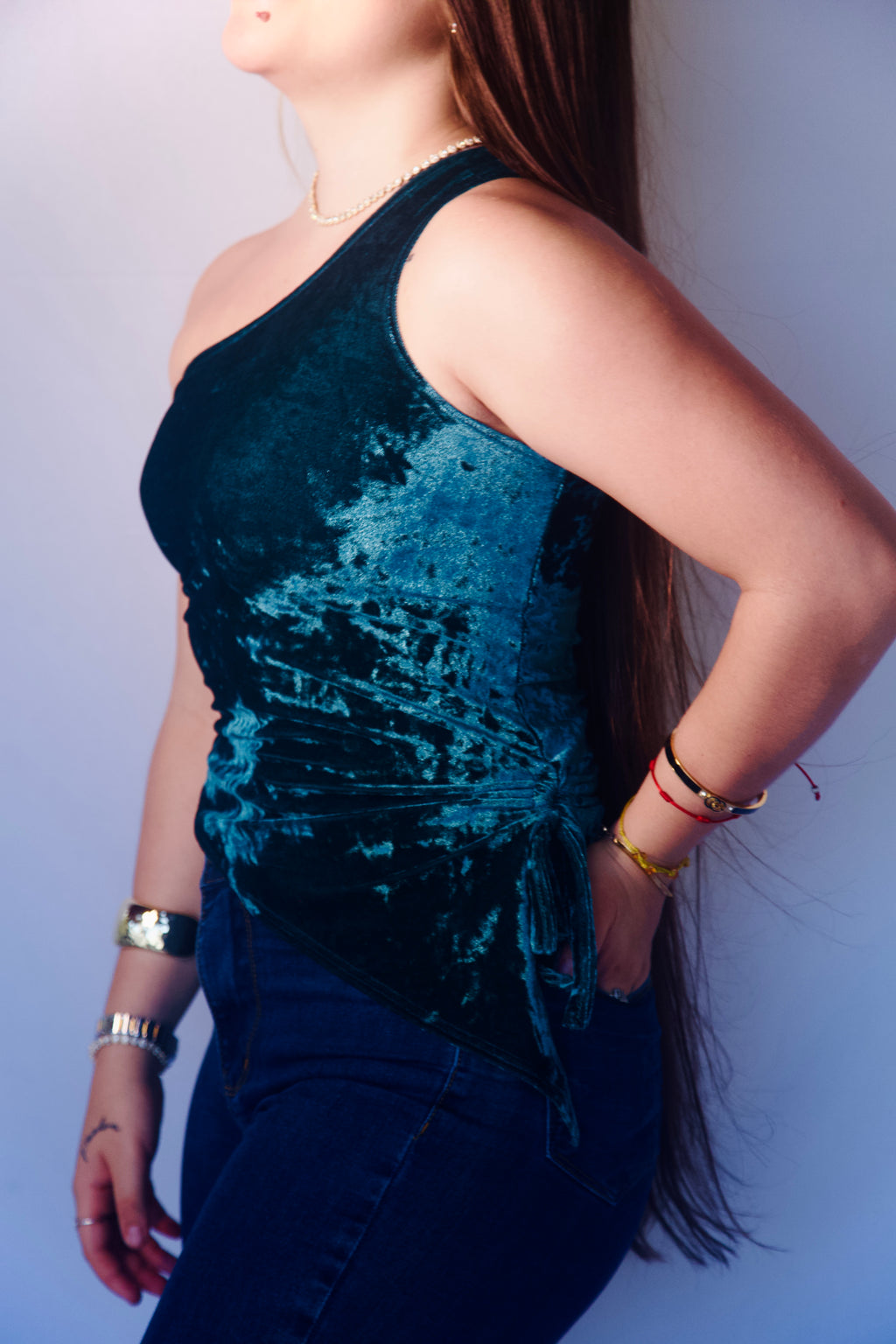Blusa Veludo Um Ombro