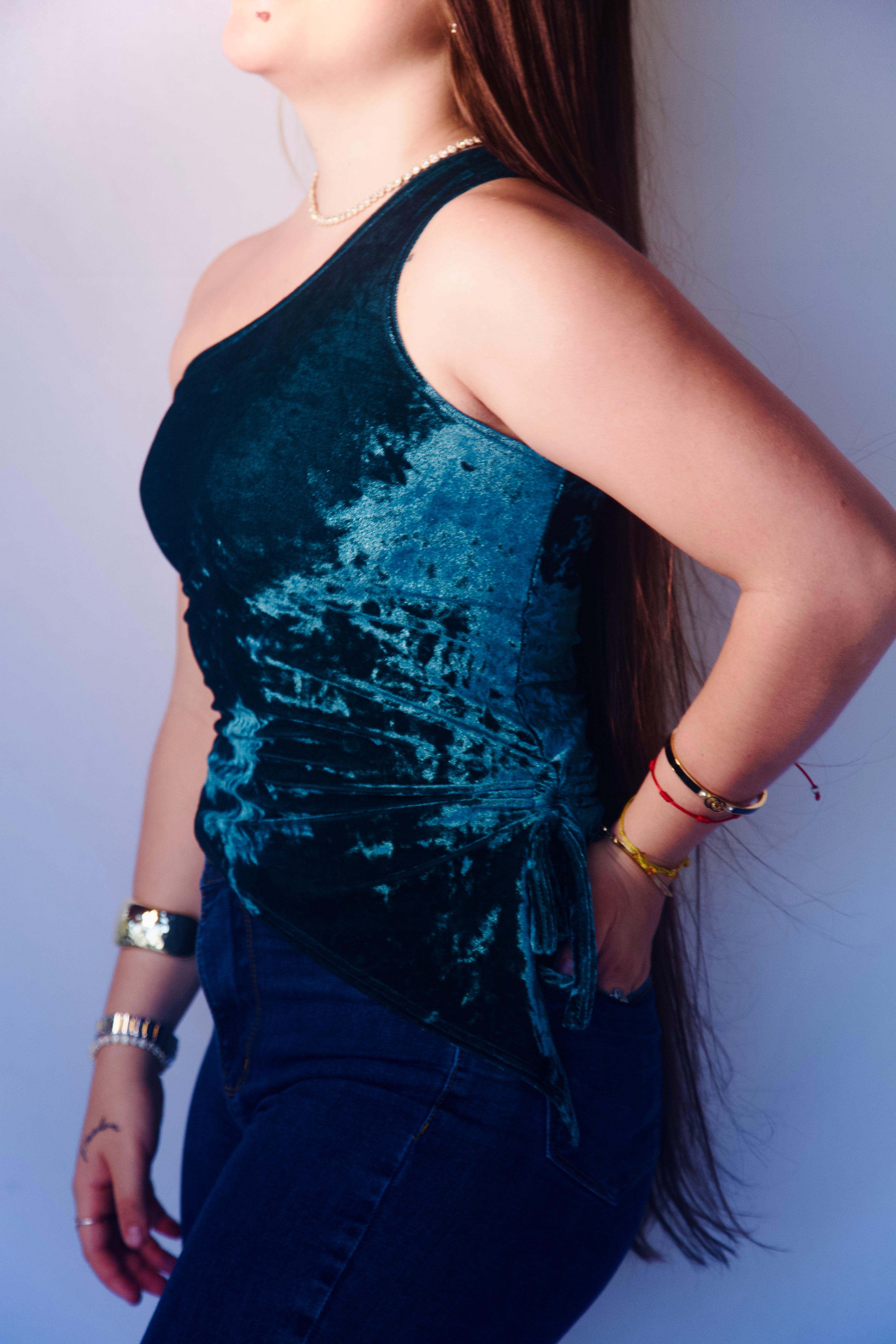 Blusa Veludo Um Ombro